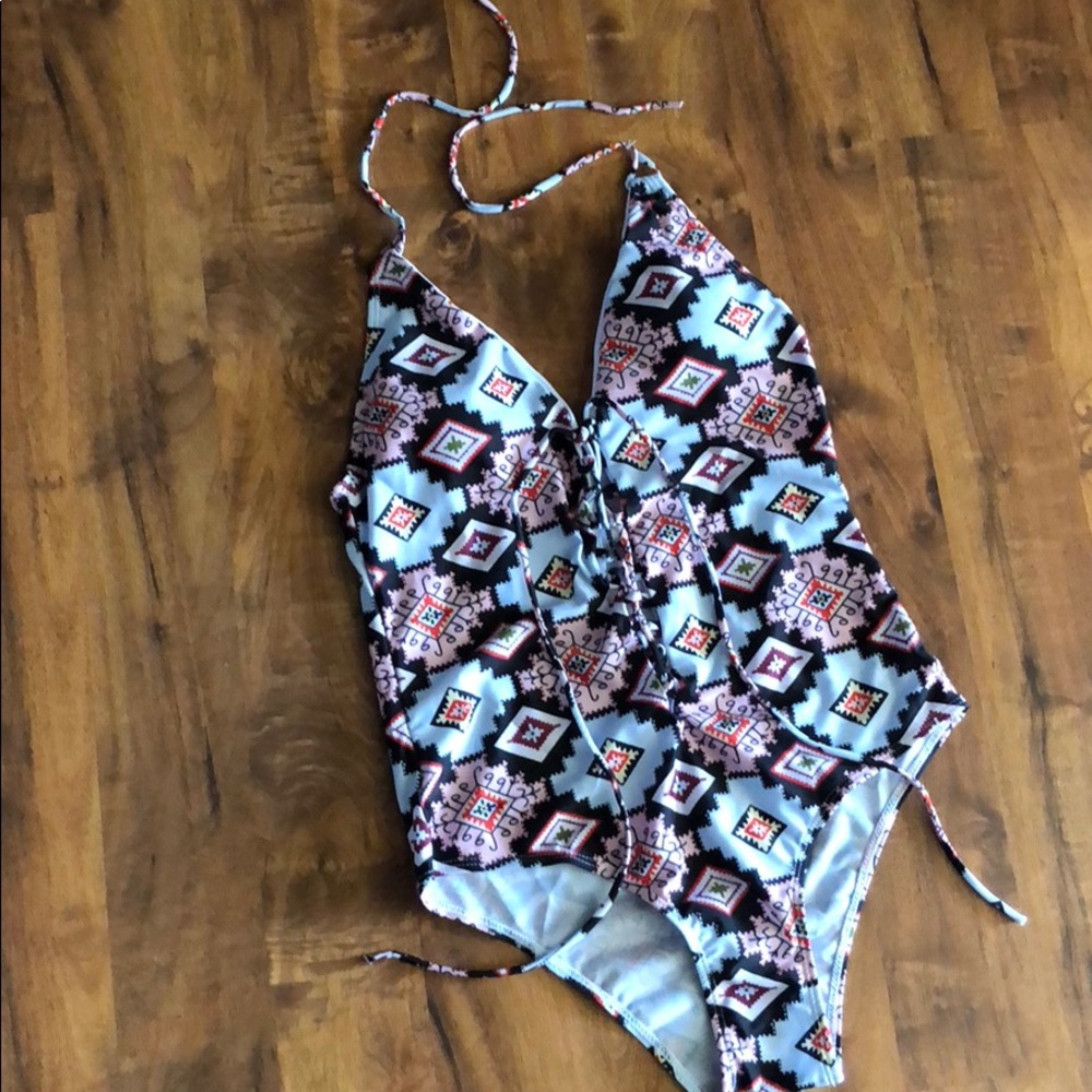 Aztec Geo Tribal Print Strappy Sexy Lace-up Swim - Picture 4 of 5